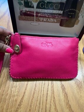 Coach Legacy Whipstitch Leather Wristlet Pouch – Pink/Fuchsia